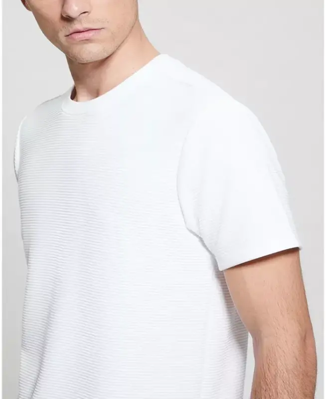 Men's Textured Stripe T-Shirt-White - 1
