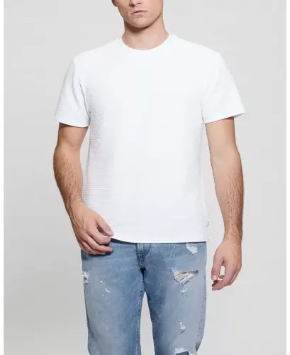 Men's Textured Stripe T-Shirt-White - 2