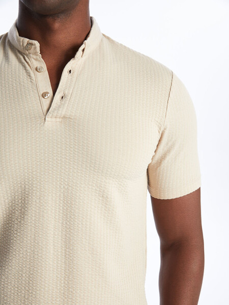 Men's Textured T-Shirt with Bike Collar and Short Sleeves - 11