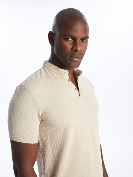 Men's Textured T-Shirt with Bike Collar and Short Sleeves - 3