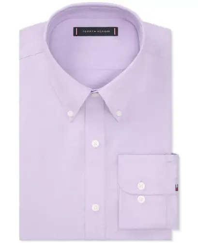 Men's TH Flex Regular Fit Stretch Pinpoint Dress Shirt-Purple - 3