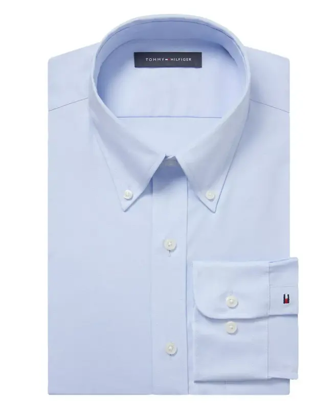Men's TH Flex Regular Fit Wrinkle Resistant Stretch Pinpoint Oxford Dress Shirt-TH Light Blue - 3