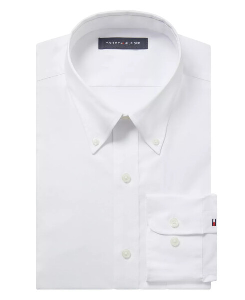 Men's TH Flex Regular Fit Wrinkle Resistant Stretch Pinpoint Oxford Dress Shirt White - 9