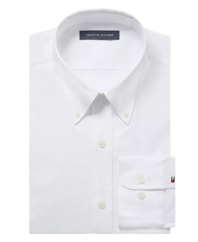 Men's TH Flex Regular Fit Wrinkle Resistant Stretch Pinpoint Oxford Dress Shirt-White - 3