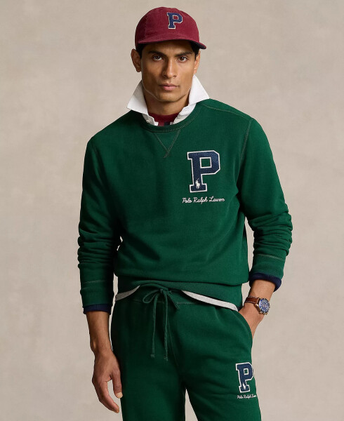 Men's The RL Fleece Letterman Sweatshirt Green - 1