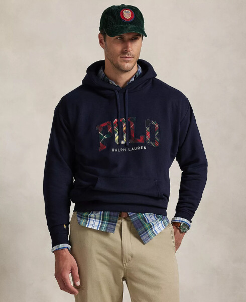 Men's The RL Fleece Plaid-Logo Hoodie Navy - 1