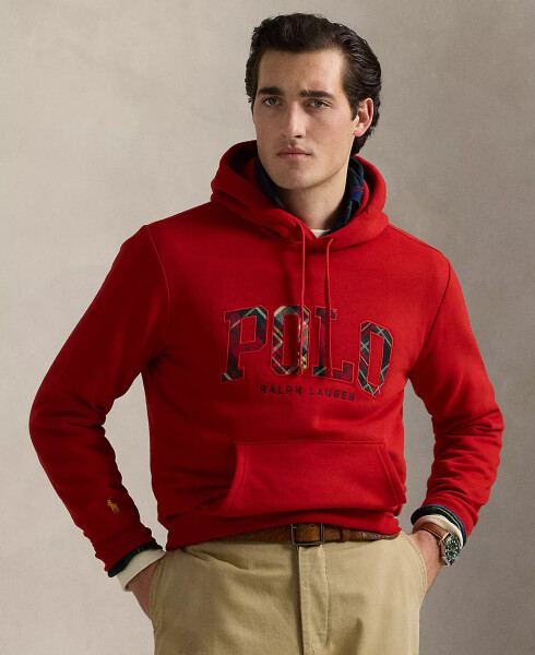 Men's The RL Fleece Plaid-Logo Hoodie Red - 1