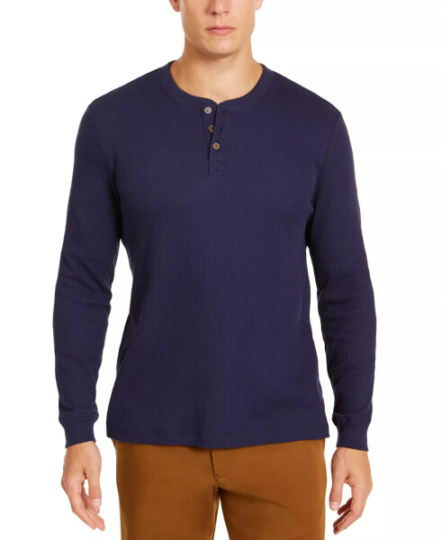 Men's Thermal Henley Shirt, Created for Modazone Navy Blue - 4