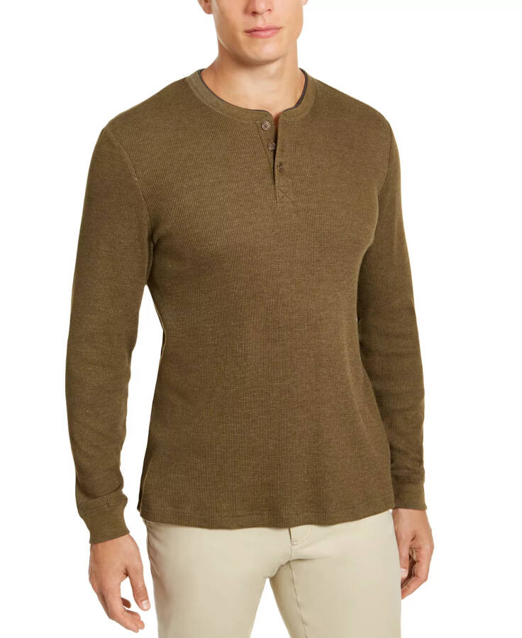 Men's Thermal Henley Shirt, Created for Modazone New Olive - 3