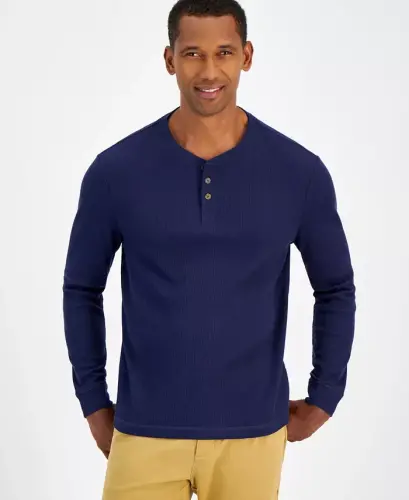 Men's Thermal Long-Sleeve Henley, Created for Modazone 