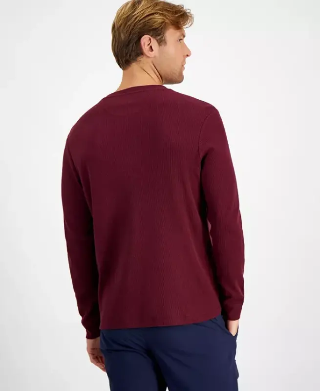 Men's Thermal Long-Sleeve Henley, Created for Modazone - Red Plum - 2