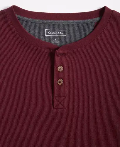 Men's Thermal Long-Sleeve Henley, Created for Modazone - Red Plum - 3