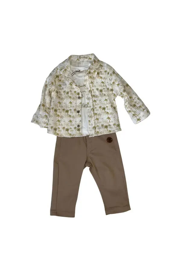 Men's Three-Piece Palm Print Muslin Shirt Set - 1