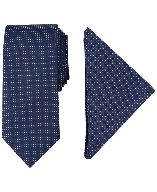 Men's Tjorn Dot Te & Pocket Square Set - Navy - NAUTICA