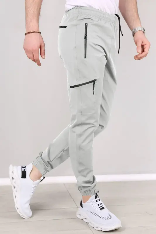Men's Tracksuit Bottoms Parachute Fabric-Light Grey - 1