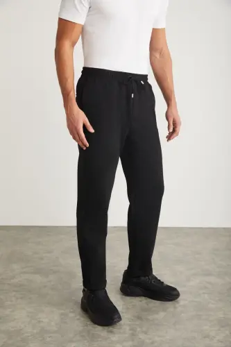 Men's Tracksuit Elastic Waistband Flexible Woven Fabric Slim Fit Trousers-BLACK - BAYBAYAN (1)
