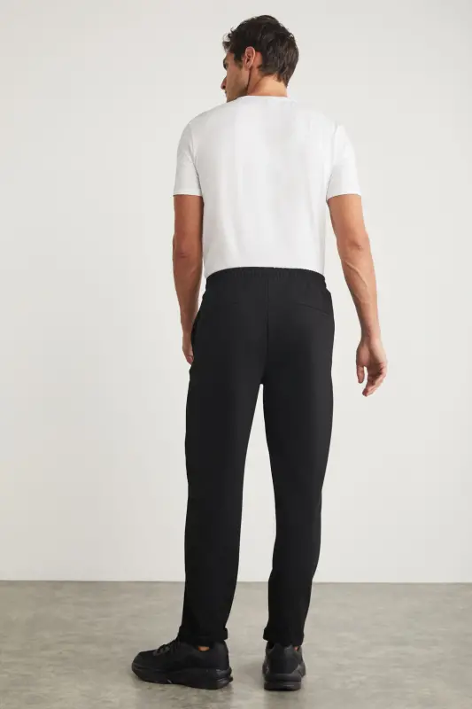 Men's Tracksuit Elastic Waistband Flexible Woven Fabric Slim Fit Trousers-BLACK - 3