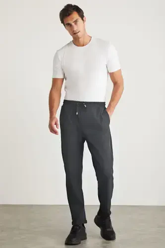 Men's Tracksuit Elastic Waistband Flexible Woven Fabric Slim Fit Trousers-SMOKE GRAY - 1