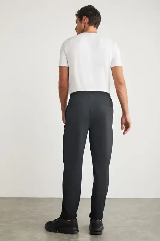 Men's Tracksuit Elastic Waistband Flexible Woven Fabric Slim Fit Trousers-SMOKE GRAY - 2