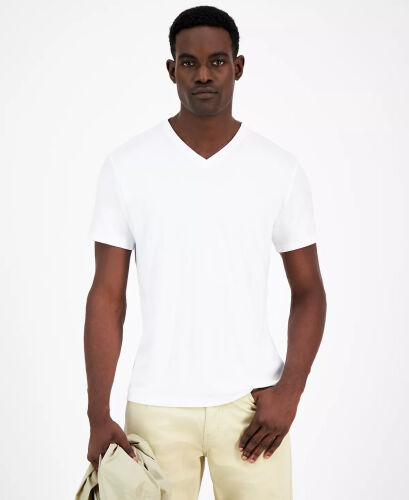 Men's Travel Stretch V-Neck T-Shirt, Created for Modazone - Bright White - ALFANI (1)