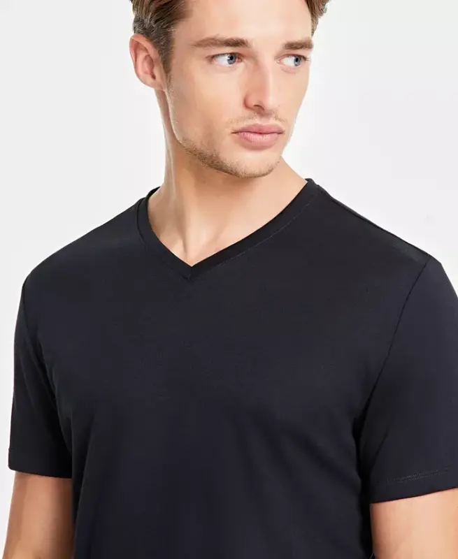 Men's Travel Stretch V-Neck T-Shirt, Created for Modazone - Deep Black - 3