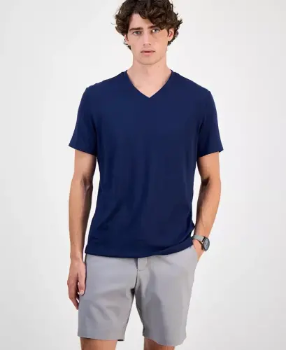 Men's Travel Stretch V-Neck T-Shirt, Created for Modazone - Neo Navy 