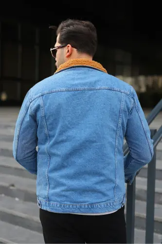 Men's Trend Winter Furry Denim Jacket - D.Brown - 4