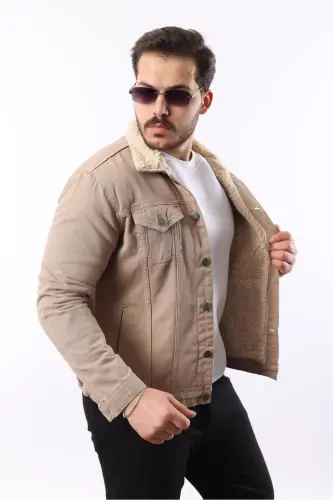 Men's Trend Winter Furry Earth Denim Jacket - EARTH 