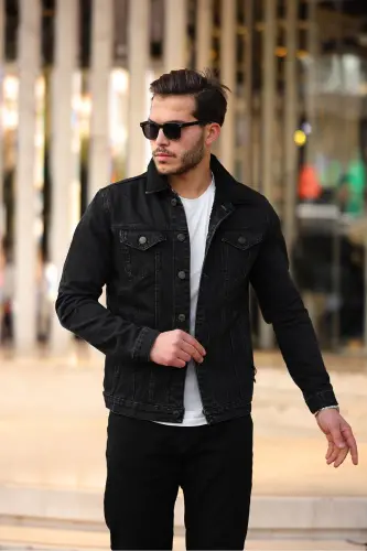 Men's Trendy Winter Fur Lined Denim Jacket Anthracite-AA.ANTHRACITE - 3