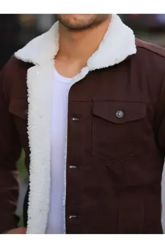 Men's Trendy Winter Fur Lined Denim Jacket Coffee-COFFEE - COMSTAR (1)