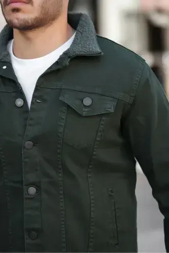 Men's Trendy Winter Fur Lined Denim Jacket Khaki-KHAKI - COMSTAR (1)