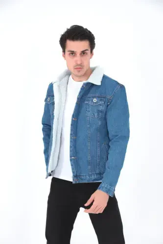 Men's Trendy Winter Fur Lined Denim Jacket Navy-NAVY - 4