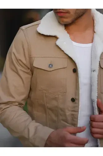 Men's Trendy Winter Fur Lined Denim Jacket Stone-STONE - COMSTAR (1)