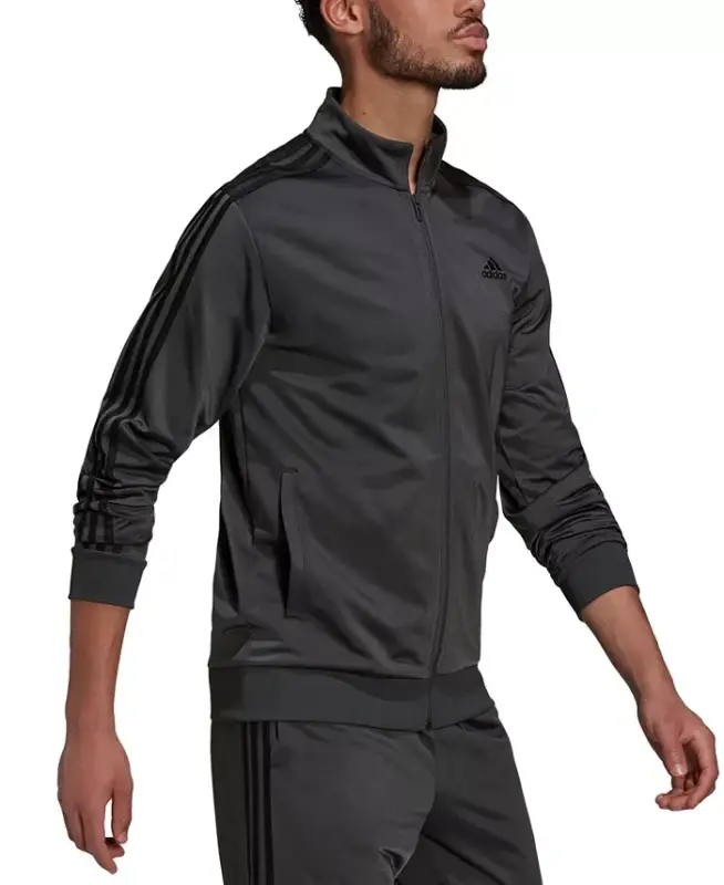 Men's Tricot Track Jacket-Dark Grey Heather/Black - 4