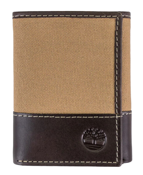 Men's Trifold Canvas Leather Wallet Khaki - 1