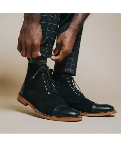 Men's Troy Handcrafted Leather and Suede Dress Boots - 6