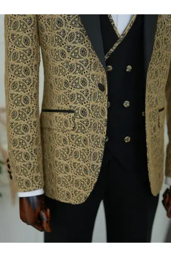 Men's Tuxedo Groom Suit Jacquard Swallowtail Collar Italian Cut Slim Fit Jacket Vest Pants Bow Tie - 7