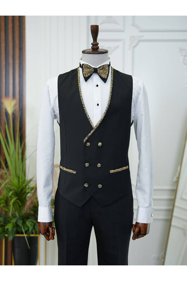 Men's Tuxedo Groom Suit Jacquard Swallowtail Collar Italian Cut Slim Fit Jacket Vest Pants Bow Tie - 6