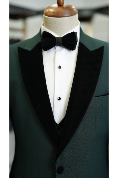 Men's Tuxedo Groom Suit Swallow Velvet Collar Italian Style Slim Fit Jacket Vest Pants Bow Tie - Khaki - LONATOLİA (1)