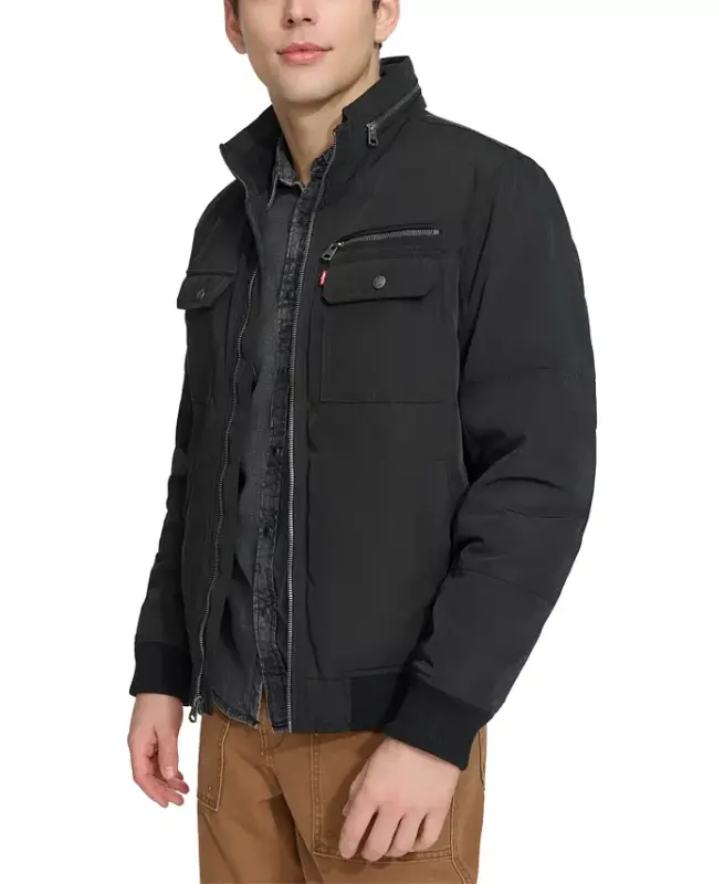 Men's Twill Stand-Collar Jacket - Black - 3