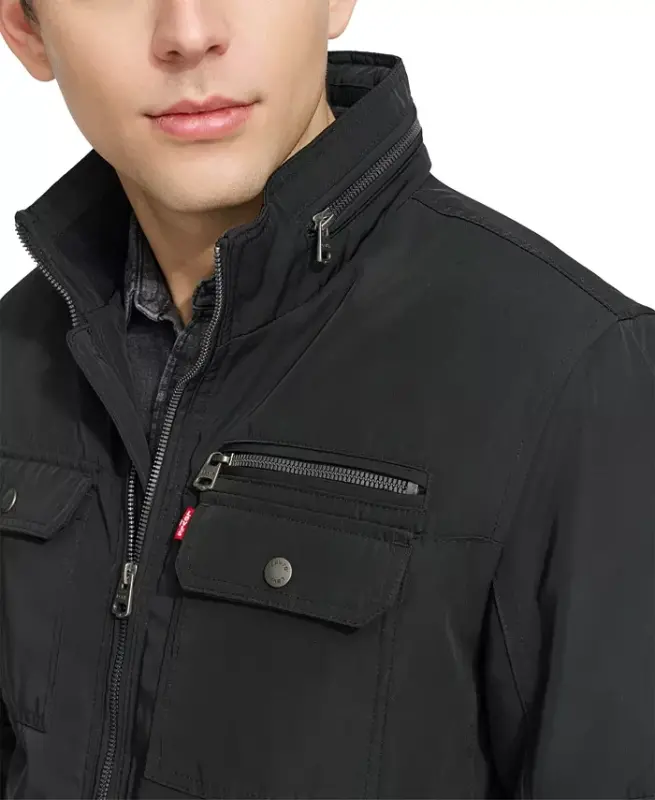 Men's Twill Stand-Collar Jacket - Black - 5