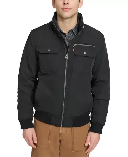 Men's Twill Stand-Collar Jacket - Black - 6