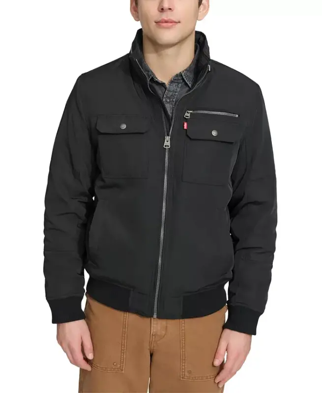 Men's Twill Stand-Collar Jacket - Black - 6