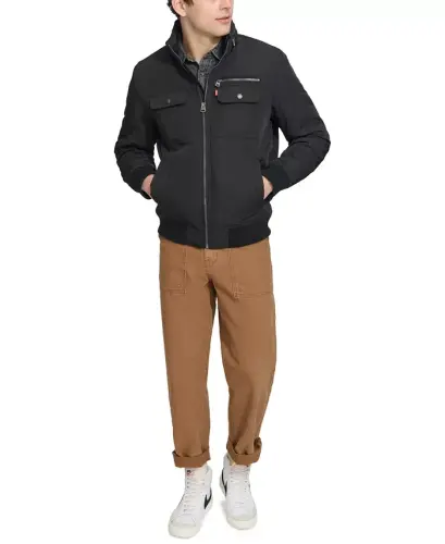 Men's Twill Stand-Collar Jacket - Black - 7