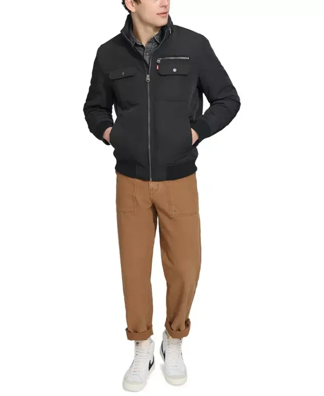 Men's Twill Stand-Collar Jacket - Black - 7