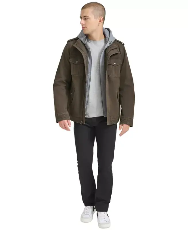 Men's Two Pocket Hooded Trucker Jacket - Dark Brown - 2