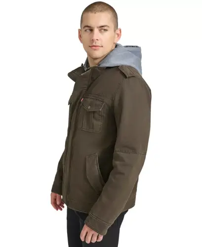 Men's Two Pocket Hooded Trucker Jacket - Dark Brown - 3