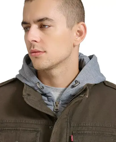 Men's Two Pocket Hooded Trucker Jacket - Dark Brown - 4