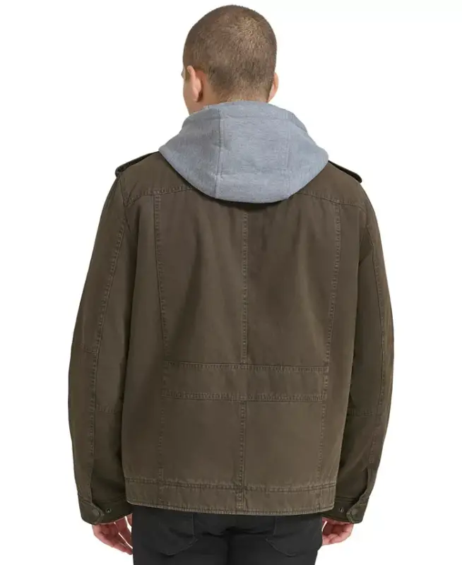 Men's Two Pocket Hooded Trucker Jacket - Dark Brown - 5