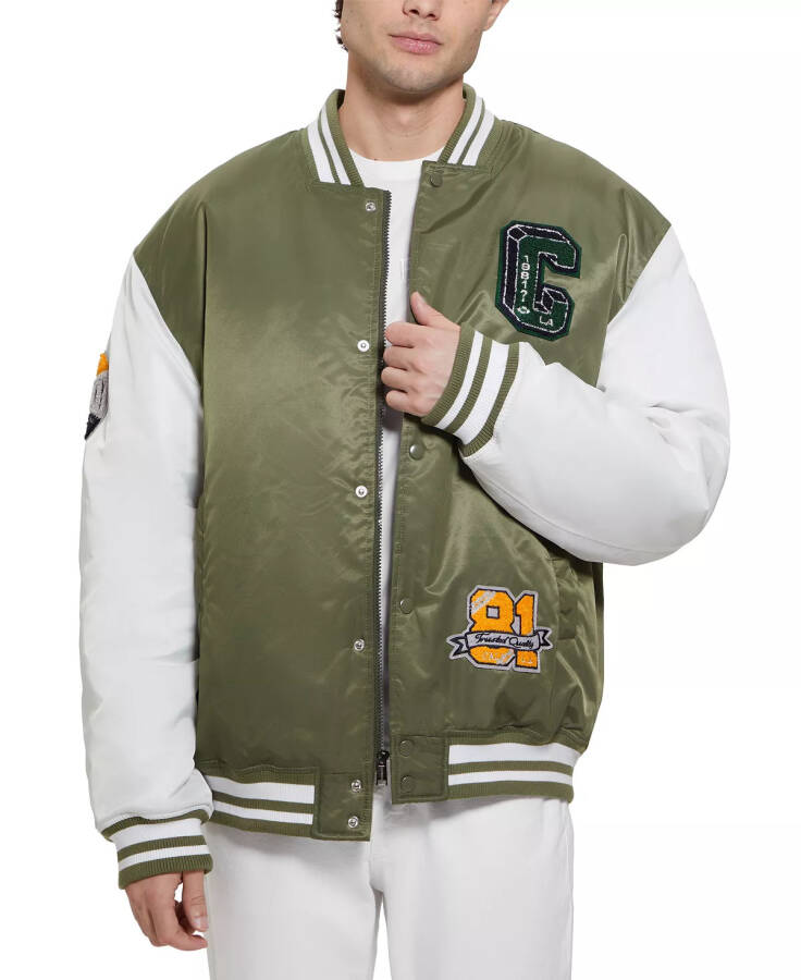 Men's Tyler Varsity Bomber Jacket Olive & White - 1